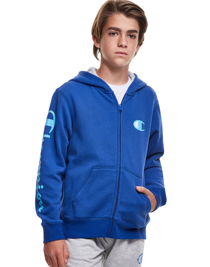 Champion Boys Hoodie NZ - Fleece Zip C Script Blue ( 7815-KUYIH )